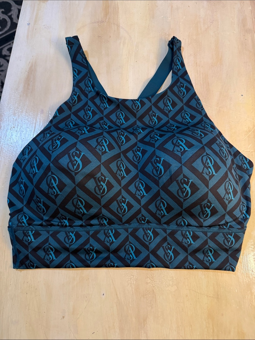 Victoria's Secret Teal & Black Geometric High-Neck Sports Bra